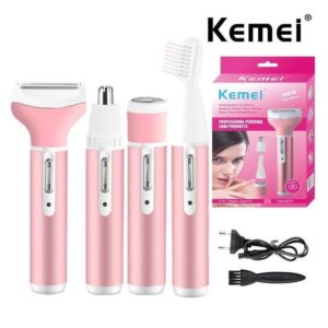 ماكينة حلاقة نسائية Kemei 4 في 1 لإزالة شعر الجسم والوجه والحواجب.
