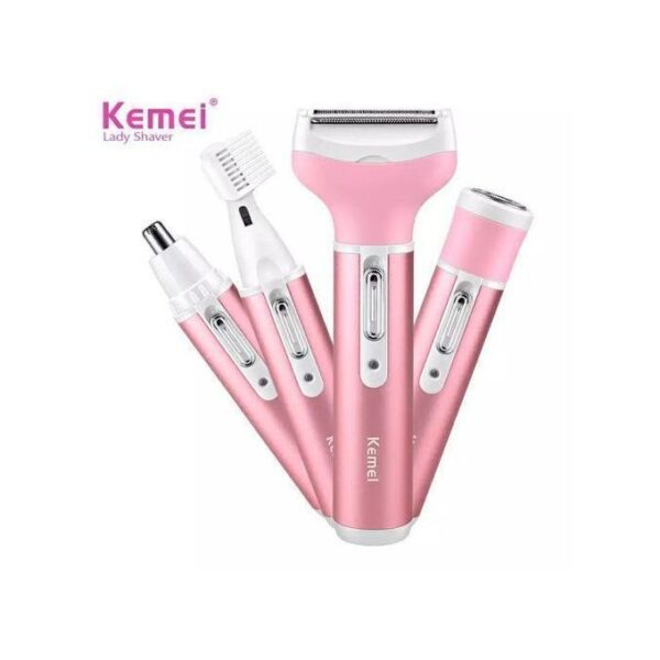 مجموعة Kemei النسائية 4 في 1: ماكينة حلاقة كهربائية قابلة لإعادة الشحن، ومزيل شعر للجسم، والأنف، والحواجب - Image 4