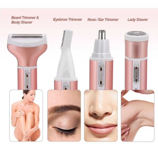 مجموعة Kemei النسائية 4 في 1: ماكينة حلاقة كهربائية قابلة لإعادة الشحن، ومزيل شعر للجسم، والأنف، والحواجب - Image 7