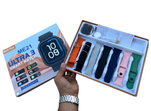 ساعة ذكية ME21 ULTRA 3 حزمة 7 في 1  شاشة HD، مقاومة للماء، مع 7 أساور رياضية ملونة - Image 2