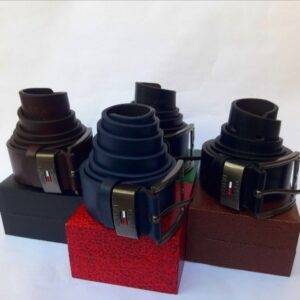 Home حزام تومي هيلفيغر جلد طبيعي للرجال | إبزيم معدني فاخر (أسود / بني)