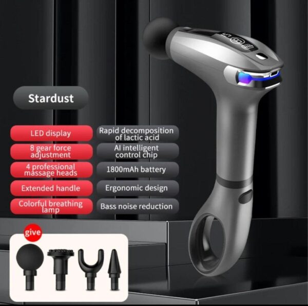 مسدس تدليك عضلات احترافي (fascial gun pro) | 4 رؤوس، 8 مستويات قوة، بطارية 1800mah