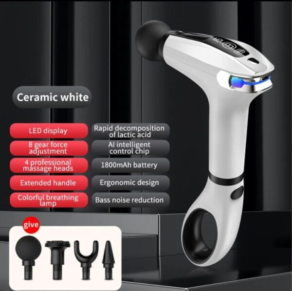 مسدس تدليك عضلات احترافي (fascial gun pro) | 4 رؤوس، 8 مستويات قوة، بطارية 1800mah