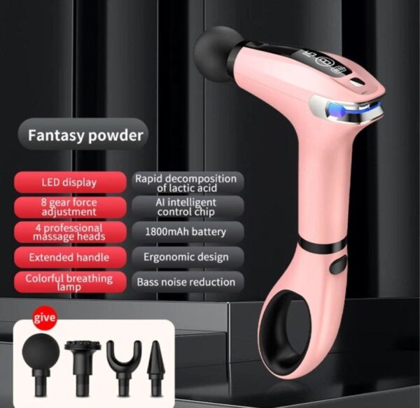 مسدس تدليك عضلات احترافي (fascial gun pro) | 4 رؤوس، 8 مستويات قوة، بطارية 1800mah