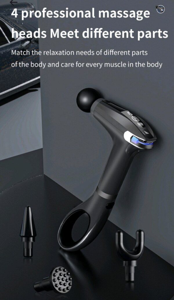 مسدس تدليك عضلات احترافي (fascial gun pro) | 4 رؤوس، 8 مستويات قوة، بطارية 1800mah