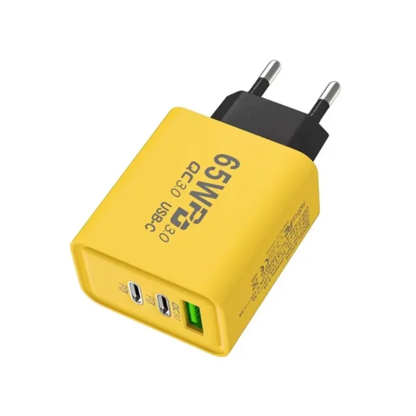 شاحن سريع 65 واط PD3.0 و QC3.0 بمنفذي USB-C ومنفذ USB-A شاحن حائط بثلاثة منافذ متعدد الحماية بتصميم مدمج (EU Plug) - Image 12