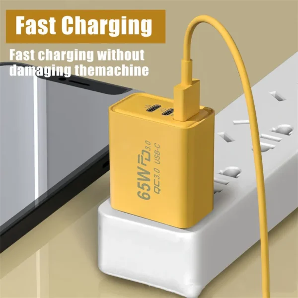 شاحن سريع 65 واط PD3.0 و QC3.0 بمنفذي USB-C ومنفذ USB-A شاحن حائط بثلاثة منافذ متعدد الحماية بتصميم مدمج (EU Plug) - Image 13