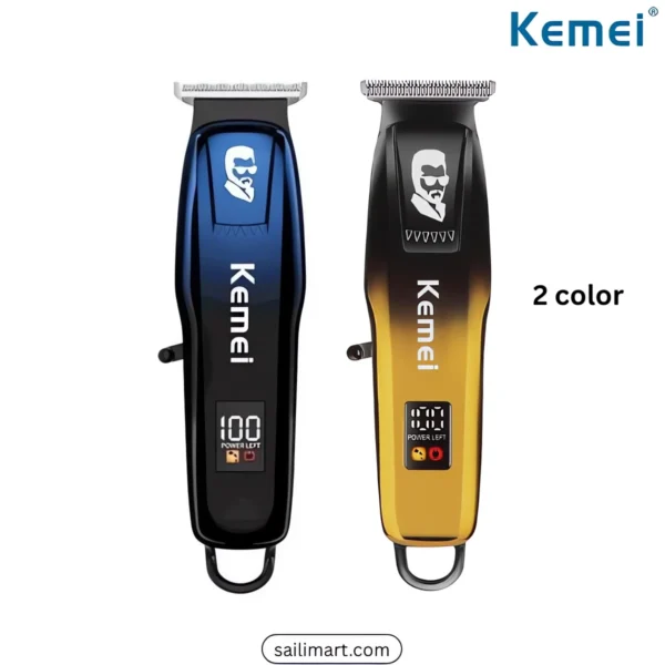 ماكينة حلاقة وتحديد احترافية Kemei KM-J03 الأصلية (ذهبي/أزرق) - شفرة حادة T-Blade، شاشة LED ذكية لعرض البطارية والتذكيرات، مثالية للحلاقين والاستخدام المنزلي - Image 8