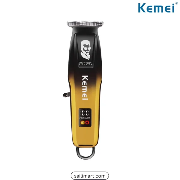 ماكينة حلاقة وتحديد احترافية Kemei KM-J03 الأصلية (ذهبي/أزرق) - شفرة حادة T-Blade، شاشة LED ذكية لعرض البطارية والتذكيرات، مثالية للحلاقين والاستخدام المنزلي - Image 2